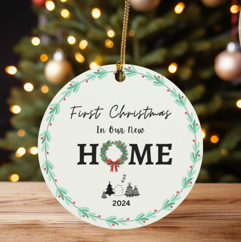 First Christmas in Our New Home Ornament - Festive Circle Keepsake for Holiday Celebrations"