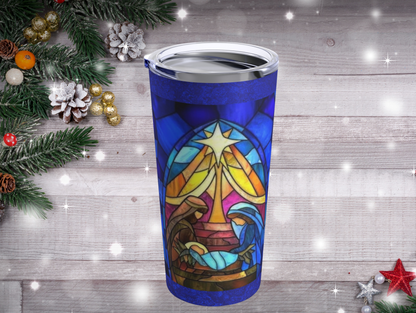 Stained Glass Nativity Scene Tumbler – Inspirational Christmas Gift for Family or Friends