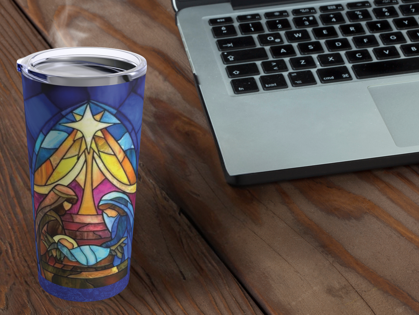 Stained Glass Nativity Scene Tumbler – Inspirational Christmas Gift for Family or Friends