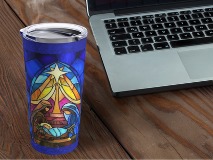 Stained Glass Nativity Scene Tumbler – Inspirational Christmas Gift for Family or Friends