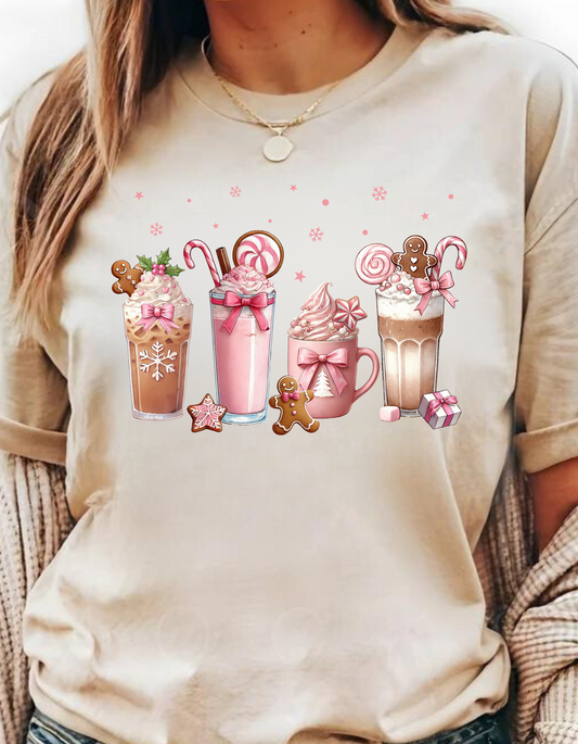 Christmas Coffee Tee & Sweatshirt – Pink Coquette Bow Holiday Style