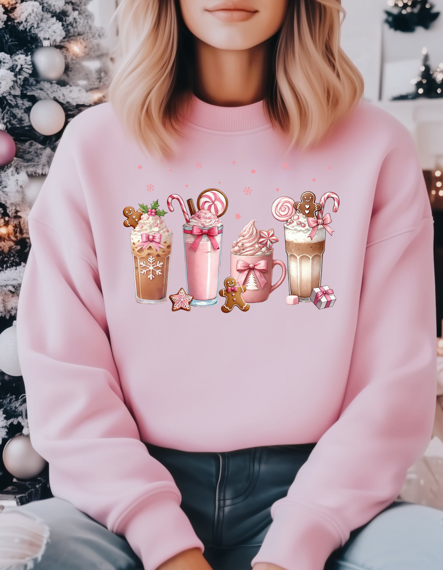 Christmas Coffee Tee & Sweatshirt – Pink Coquette Bow Holiday Style