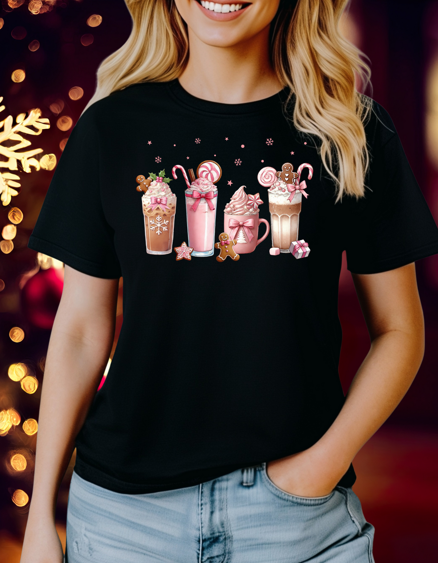 Christmas Coffee Tee & Sweatshirt – Pink Coquette Bow Holiday Style