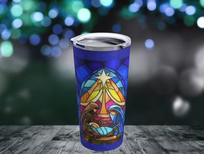 Stained Glass Nativity Scene Tumbler – Inspirational Christmas Gift for Family or Friends