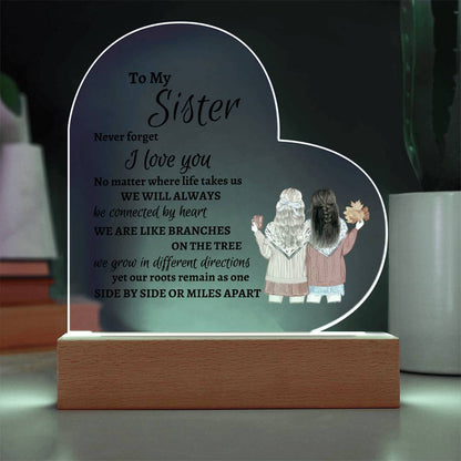 Side by Side Stylish Acrylic Heart Plaque for Sister – Heartfelt Gift Idea