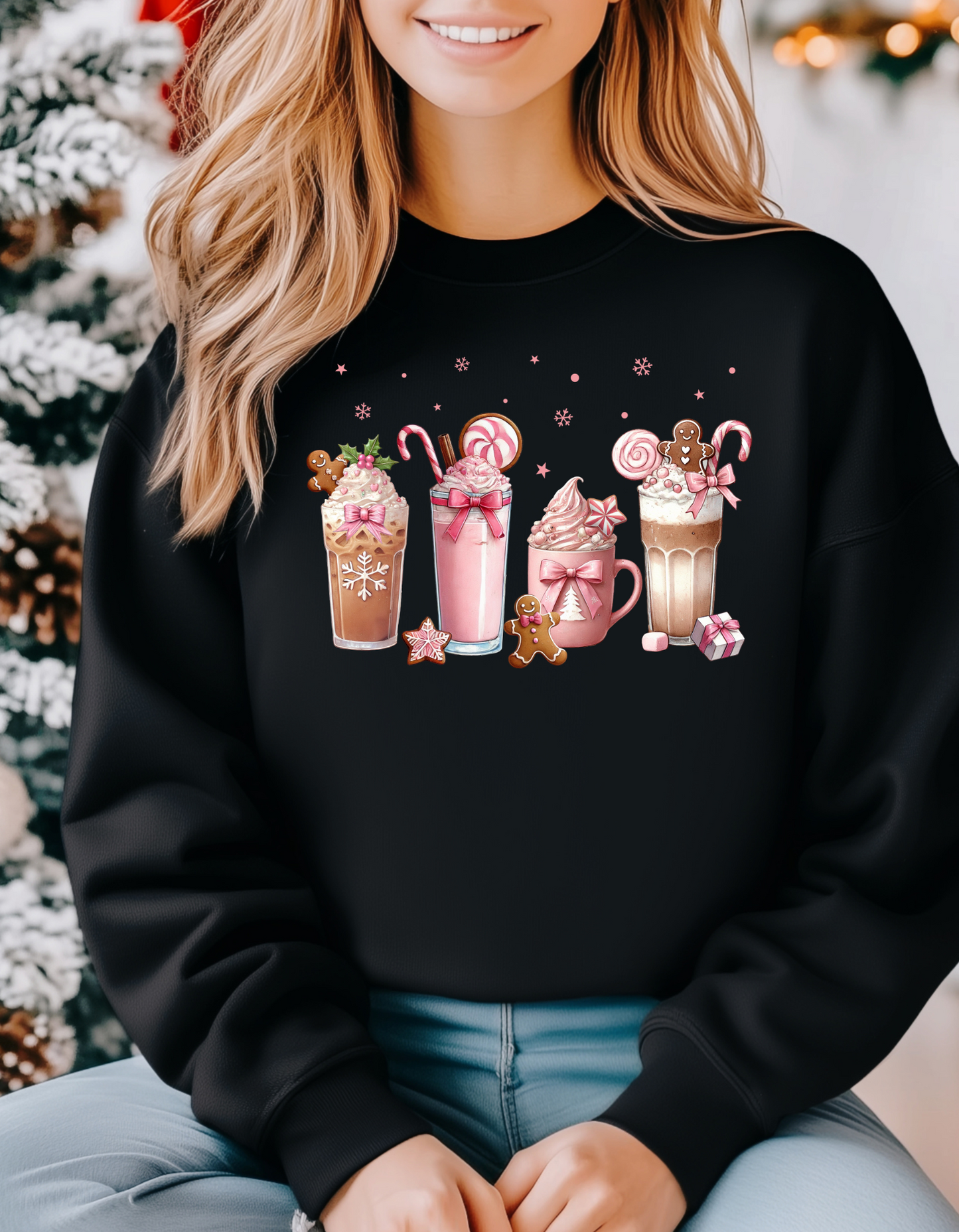 Christmas Coffee Tee & Sweatshirt – Pink Coquette Bow Holiday Style