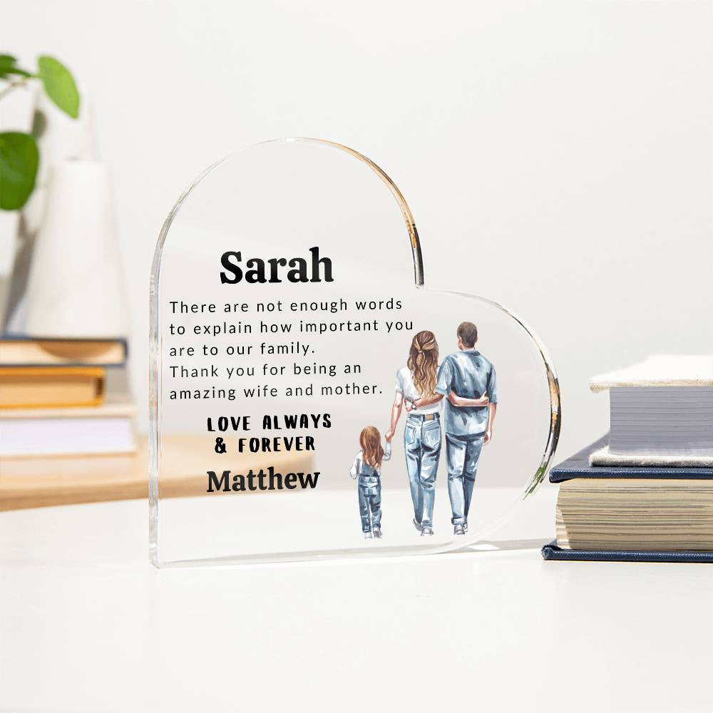 Personalized Wife and Mother Acrylic Heart Plaque – Heartfelt Gift for the Special Woman in Your Life