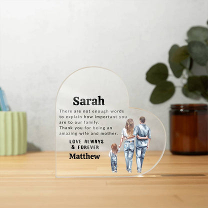 Personalized Wife and Mother Acrylic Heart Plaque – Heartfelt Gift for the Special Woman in Your Life