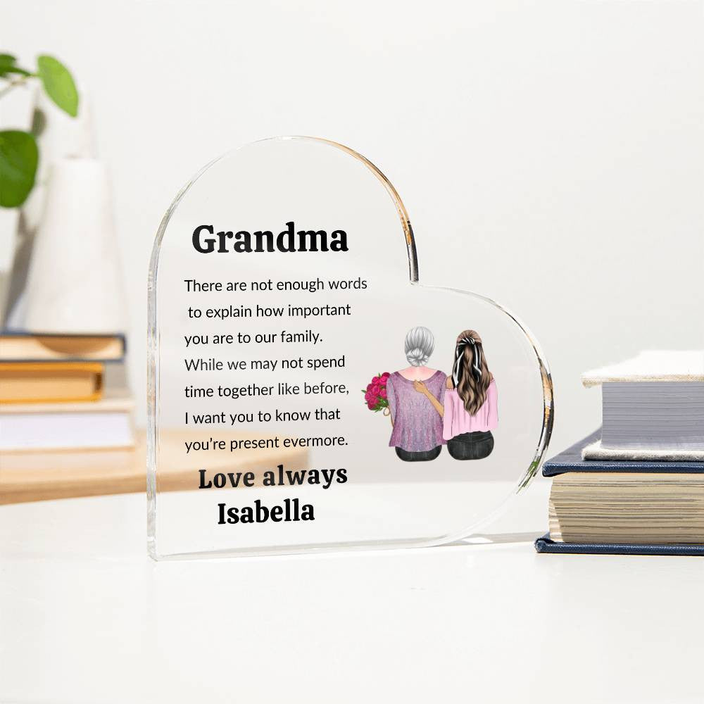 Personalized Grandma Acrylic Heart Plaque – Heartfelt Gift for Your Cherished Grandma