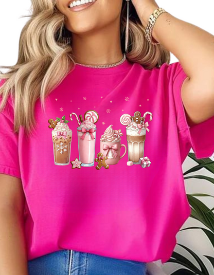 Christmas Coffee Tee & Sweatshirt – Pink Coquette Bow Holiday Style