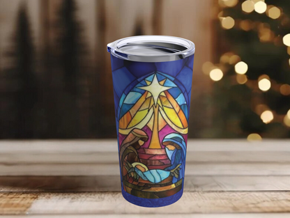 Stained Glass Nativity Scene Tumbler – Inspirational Christmas Gift for Family or Friends