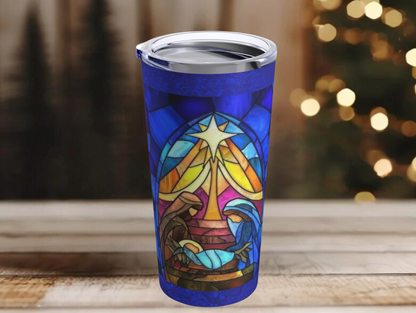 Stained Glass Nativity Scene Tumbler – Inspirational Christmas Gift for Family or Friends