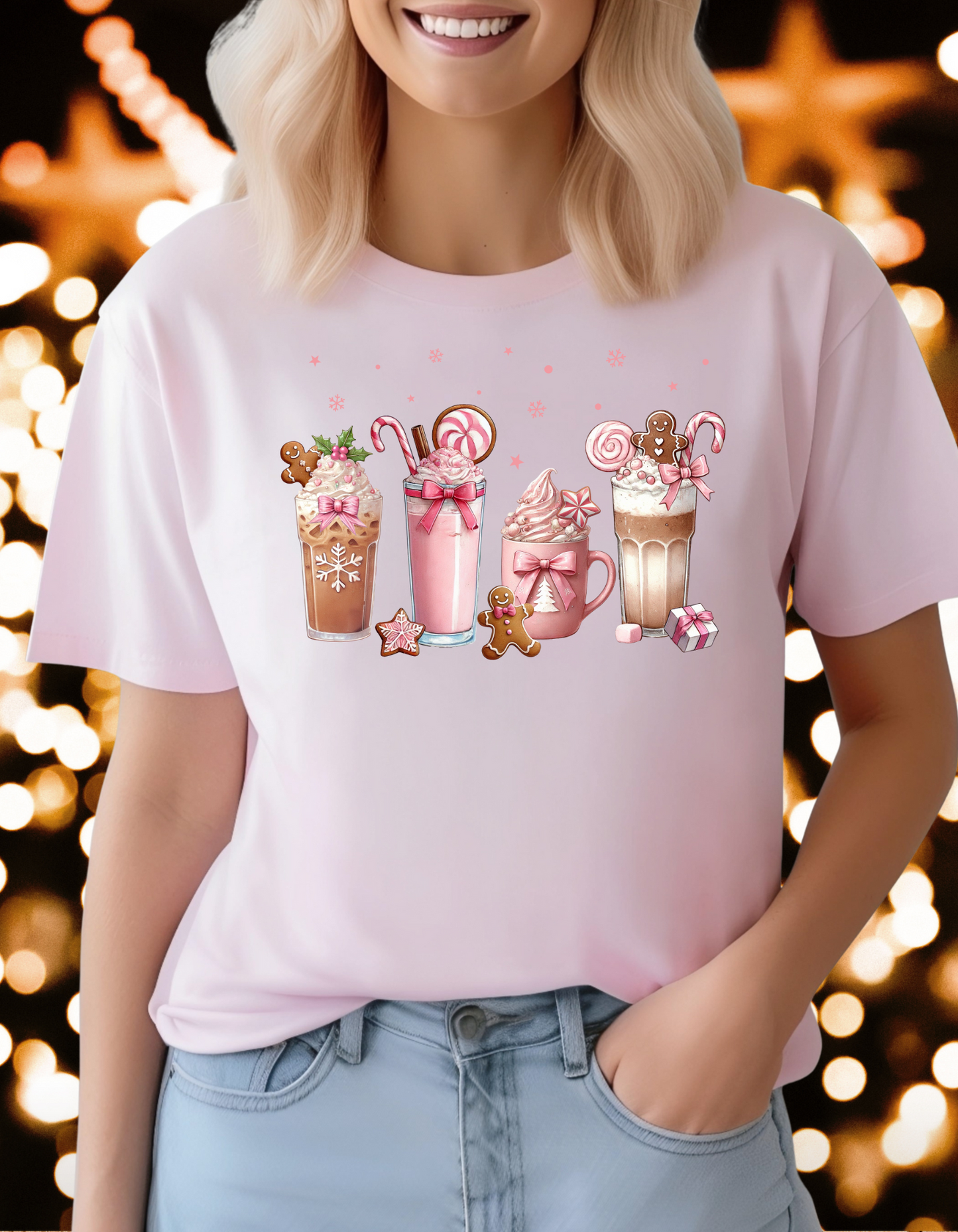 Christmas Coffee Tee & Sweatshirt – Pink Coquette Bow Holiday Style