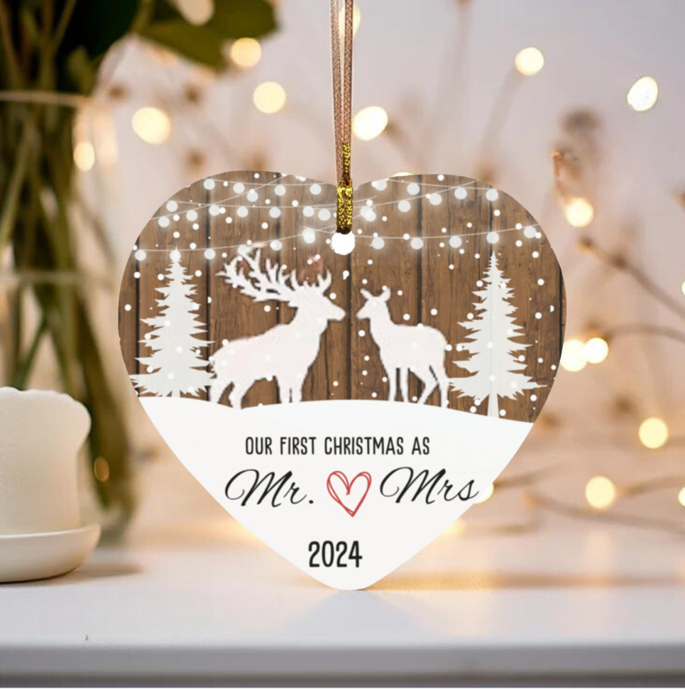 Celebrate Love with the 'First Christmas as Mr. and Mrs.' Heart-Shaped Ornament