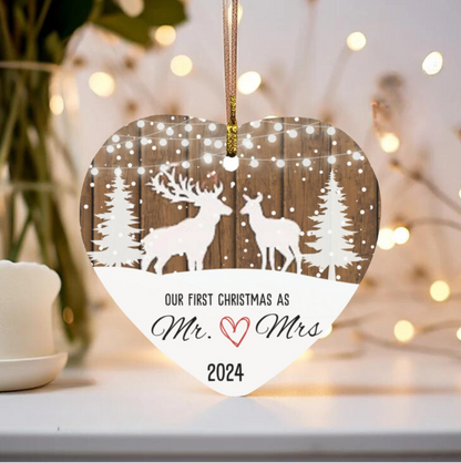 Celebrate Love with the 'First Christmas as Mr. and Mrs.' Heart-Shaped Ornament