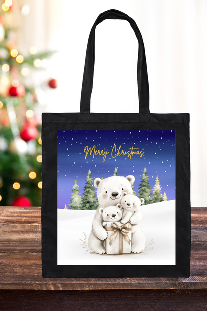 Adorable Polar Bear Family Holiday Shopping Tote – Perfect Christmas Gift for Her