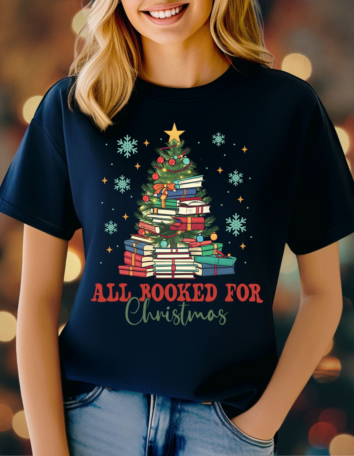 All Booked for Christmas T-Shirt – Fun Holiday Gift for Book Lovers