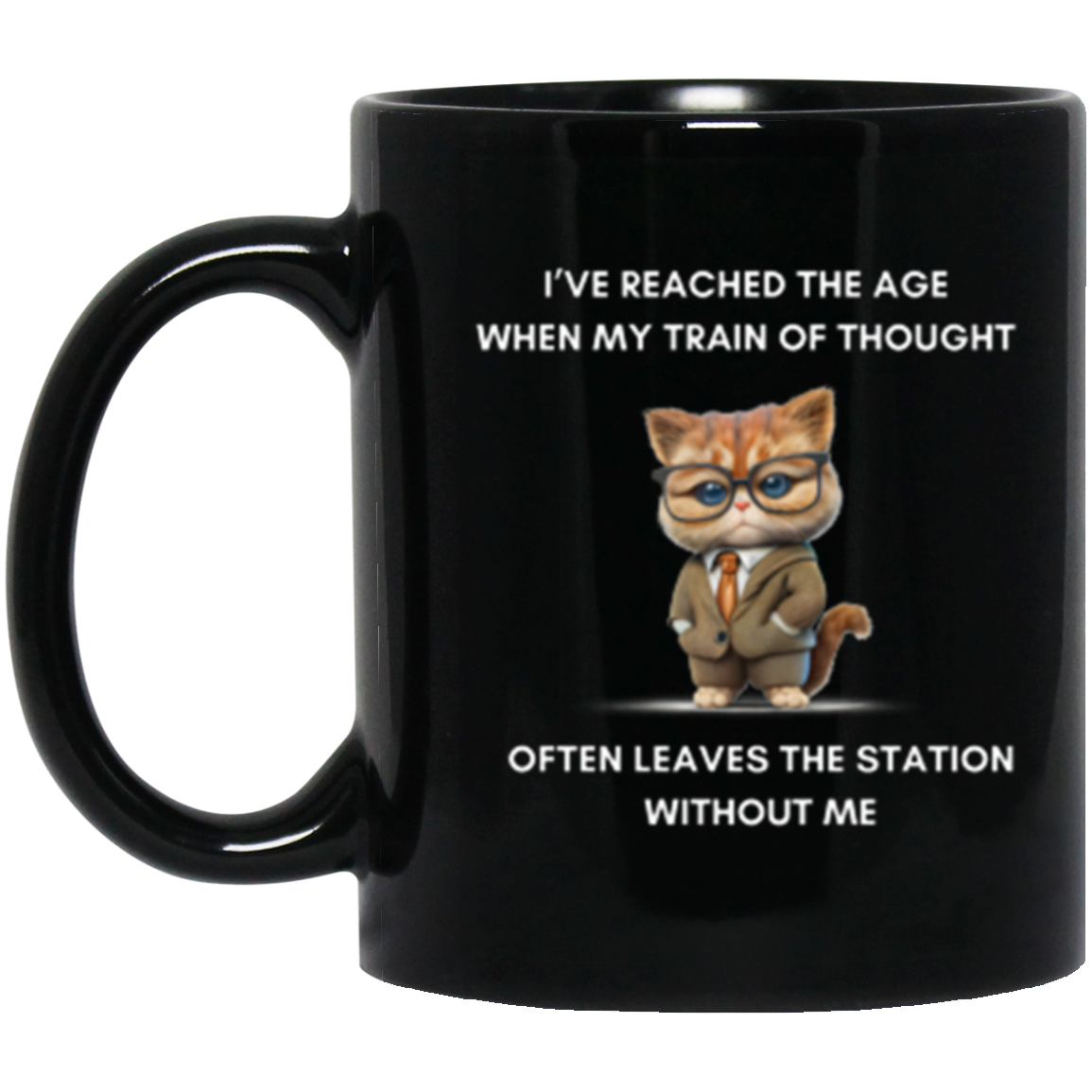 "Humorous Train of Thought Cat Mug - A Charming Gift for Cat Enthusiasts"