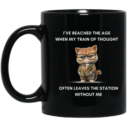 "Humorous Train of Thought Cat Mug - A Charming Gift for Cat Enthusiasts"