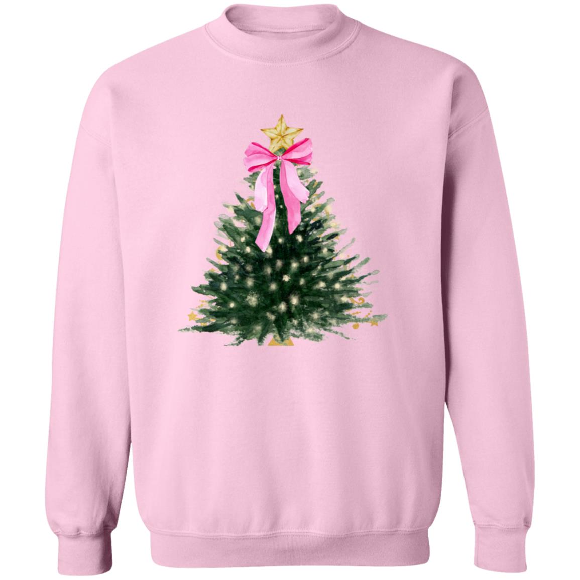 Chic Christmas Tree T-shirt – Holiday Tree with White Lights and Pink Bow