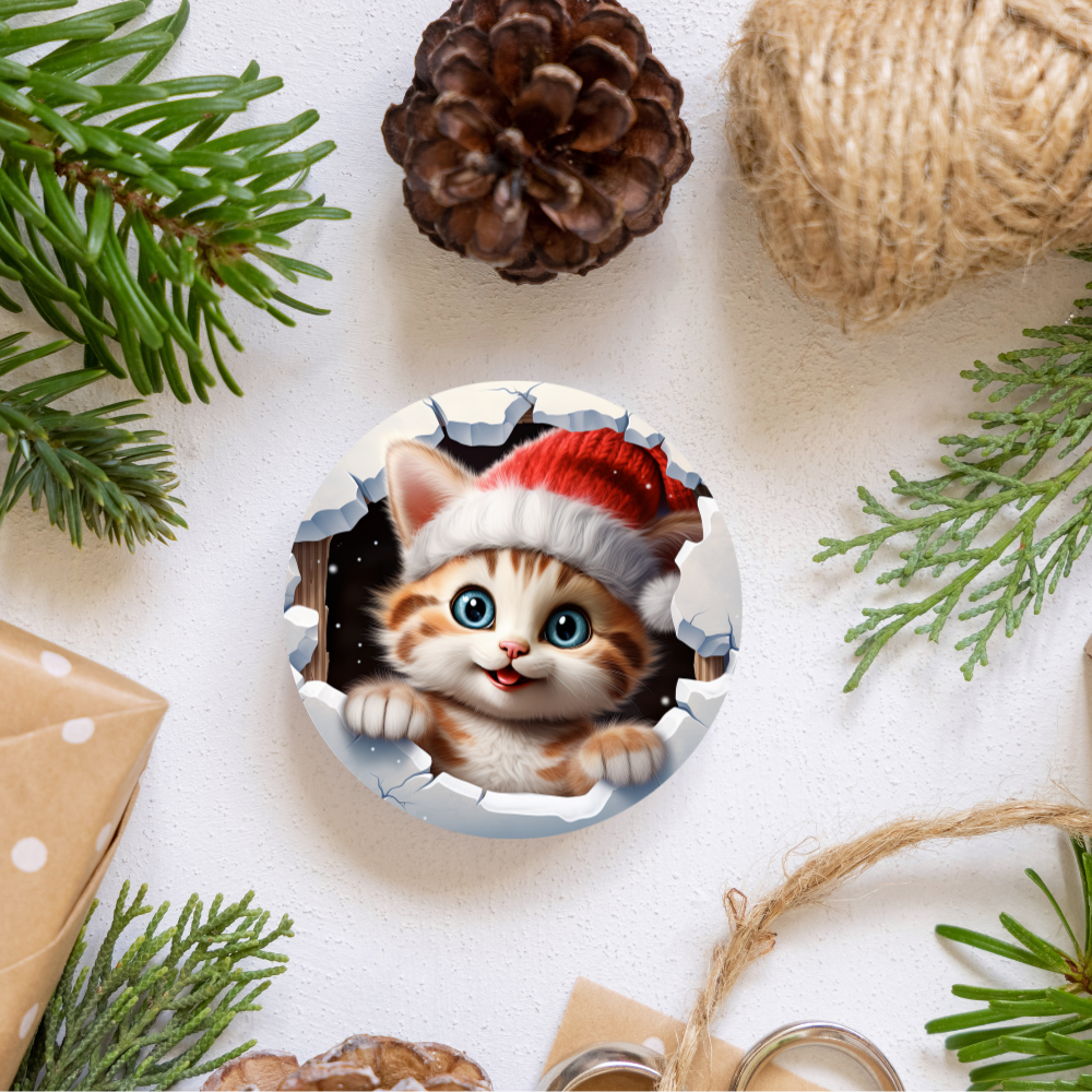 Playful 3D Santa Cat Ornament - Whimsical Holiday Decor for Cat Lovers