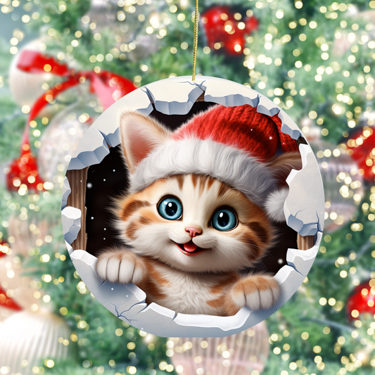 Playful 3D Santa Cat Ornament - Whimsical Holiday Decor for Cat Lovers