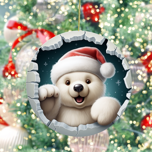 Add Whimsy to Your Holiday with the Santa Polar Bear Circle Ornament