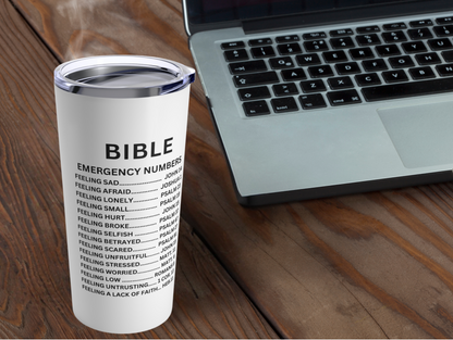 Custom Bible Emergency Numbers Tumbler – Unique Inspirational Gift for Loved Ones