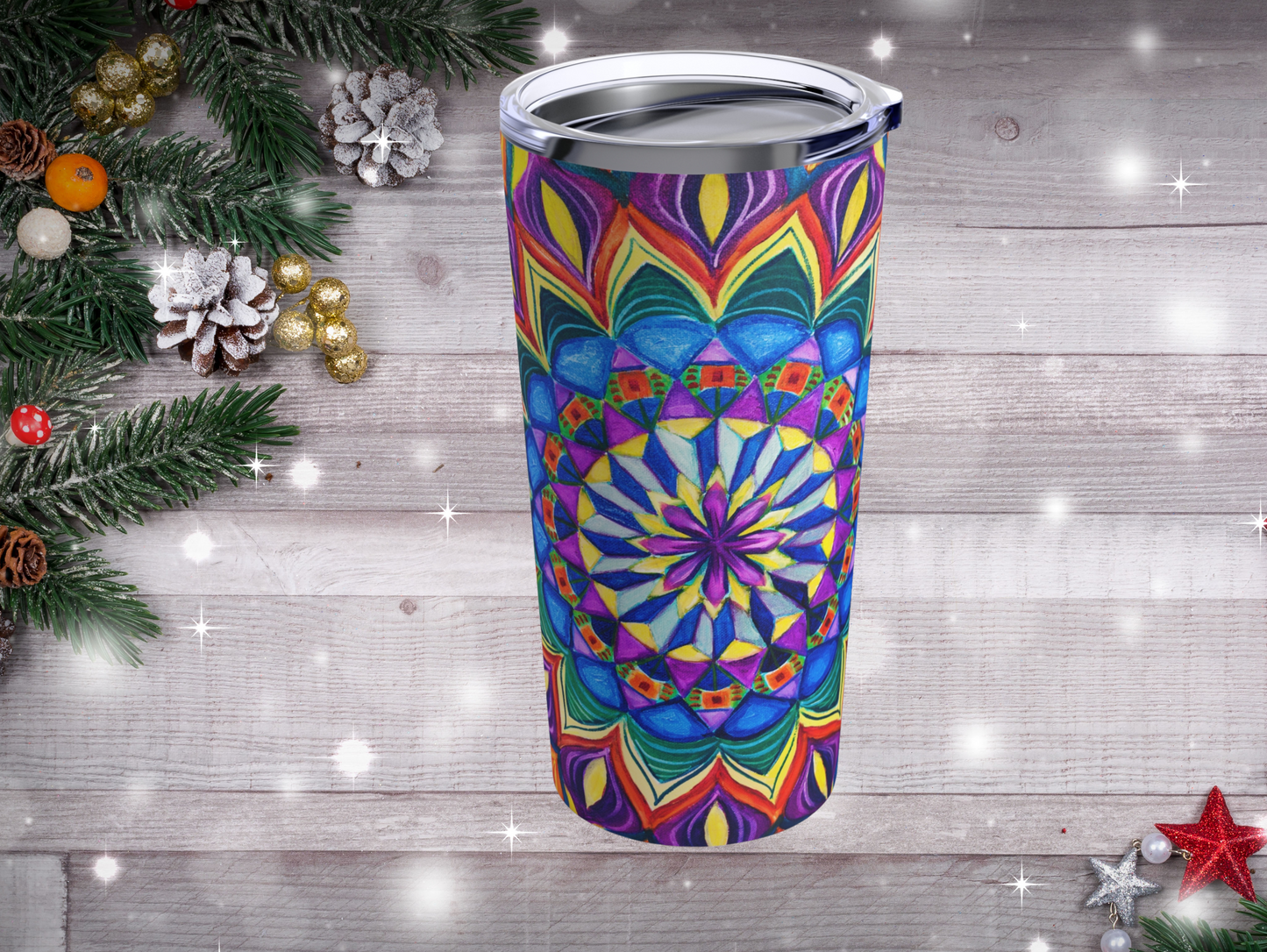 Vibrant Mandala Tumbler – Stay Hydrated in Style, Ideal for Yoga Enthusiasts