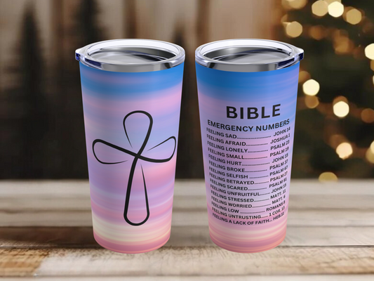 Beautiful Sunrise Bible Emergency Numbers Tumbler – Ideal for Everyday Use