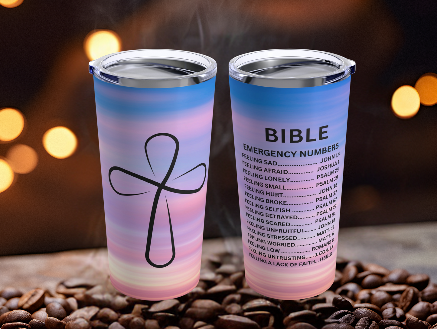 Beautiful Sunrise Bible Emergency Numbers Tumbler – Ideal for Everyday Use