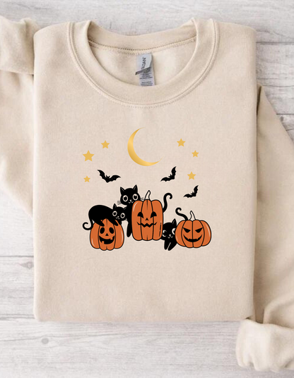 Cozy Pumpkin & Cat Sweatshirt – Halloween Apparel