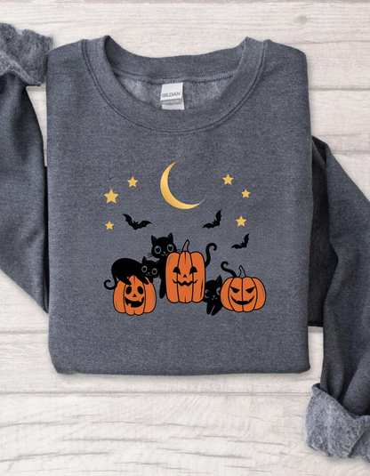 Cozy Pumpkin & Cat Sweatshirt – Halloween Apparel