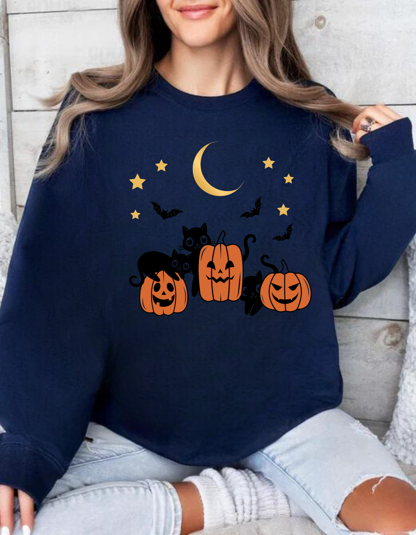 Cozy Pumpkin & Cat Sweatshirt – Halloween Apparel