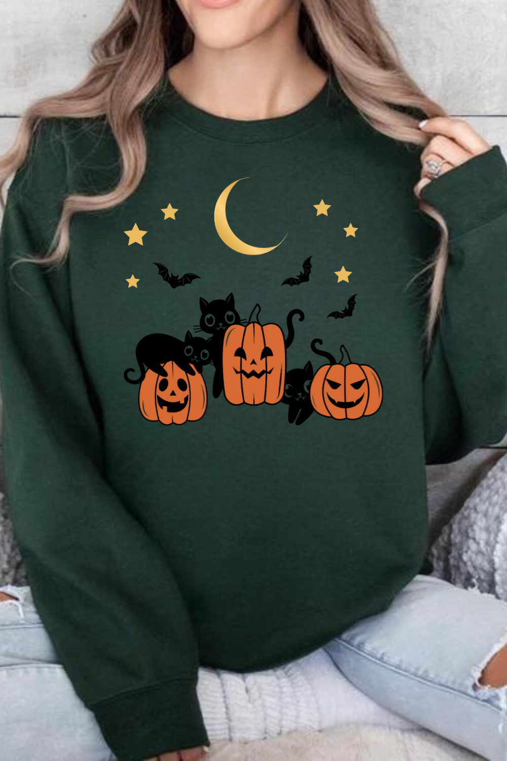 Cozy Pumpkin & Cat Sweatshirt – Halloween Apparel