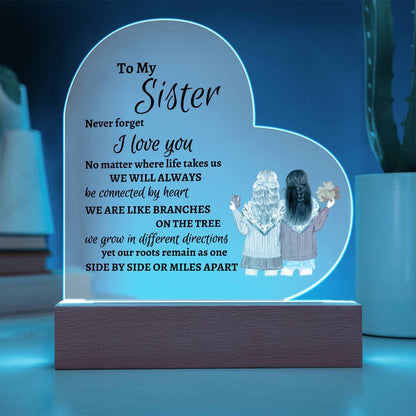 Side by Side Stylish Acrylic Heart Plaque for Sister – Heartfelt Gift Idea