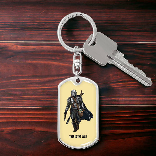 "Mandalorian and The Child" Dog Tag Keychain – Star Wars-Inspired Keepsake with Optional Engraving