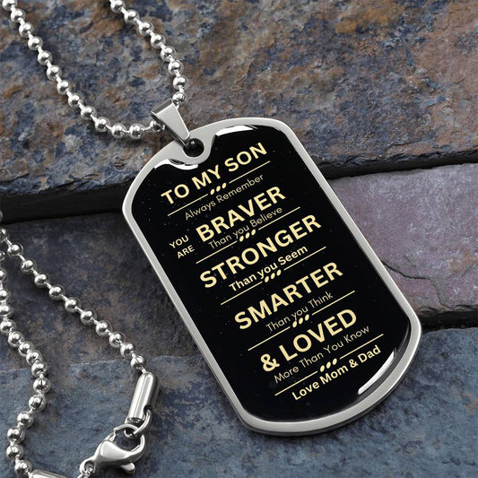 Braver Than You Believe Dog Tag Necklace – Perfect Christmas or Birthday Gift for Son