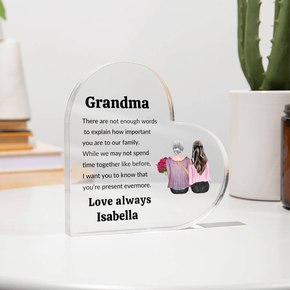 Personalized Grandma Acrylic Heart Plaque – Heartfelt Gift for Your Cherished Grandma