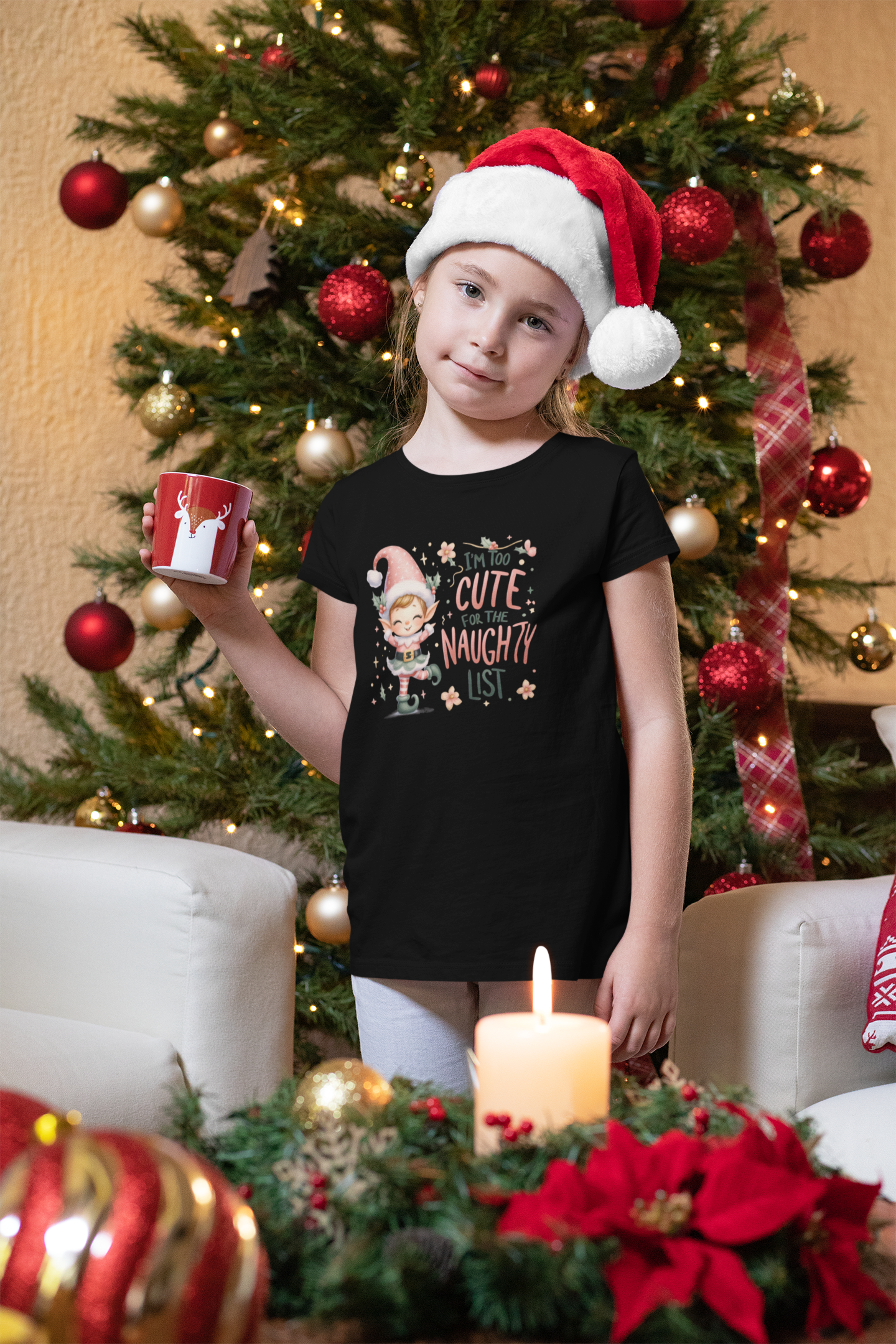 Too Cute for the Naughty List Youth & Toddler T-Shirt | Adorable Christmas Holiday Tee