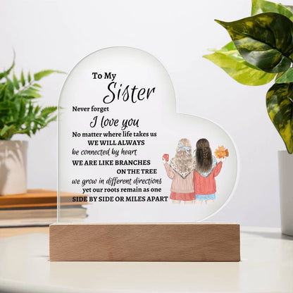 Side by Side Stylish Acrylic Heart Plaque for Sister – Heartfelt Gift Idea