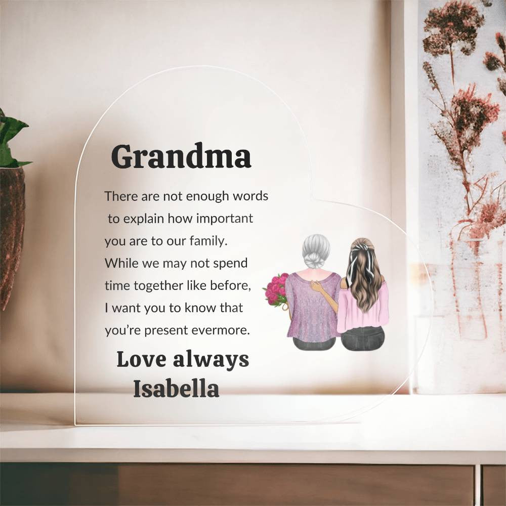 Personalized Grandma Acrylic Heart Plaque – Heartfelt Gift for Your Cherished Grandma