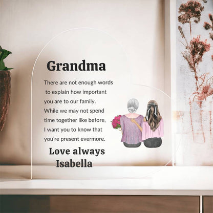 Personalized Grandma Acrylic Heart Plaque – Heartfelt Gift for Your Cherished Grandma